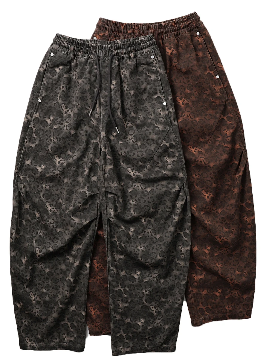 

American Trendy Brand Pure Cotton Straight Leg Pants Spring Autumn Washed Drapey Camouflage Print Casual Long Trousers