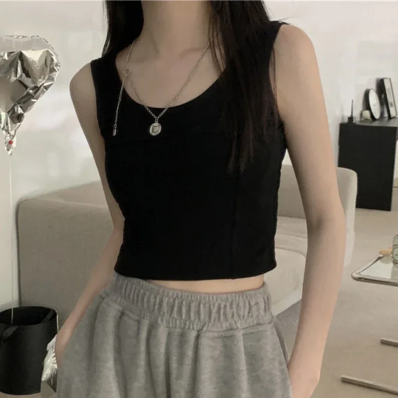 Sporty Tanks Women Crop Tops All-match Slim Minimalist Harajuku Chic Summer Korean Style Basic Sleeveless Fashion Clothing Mujer