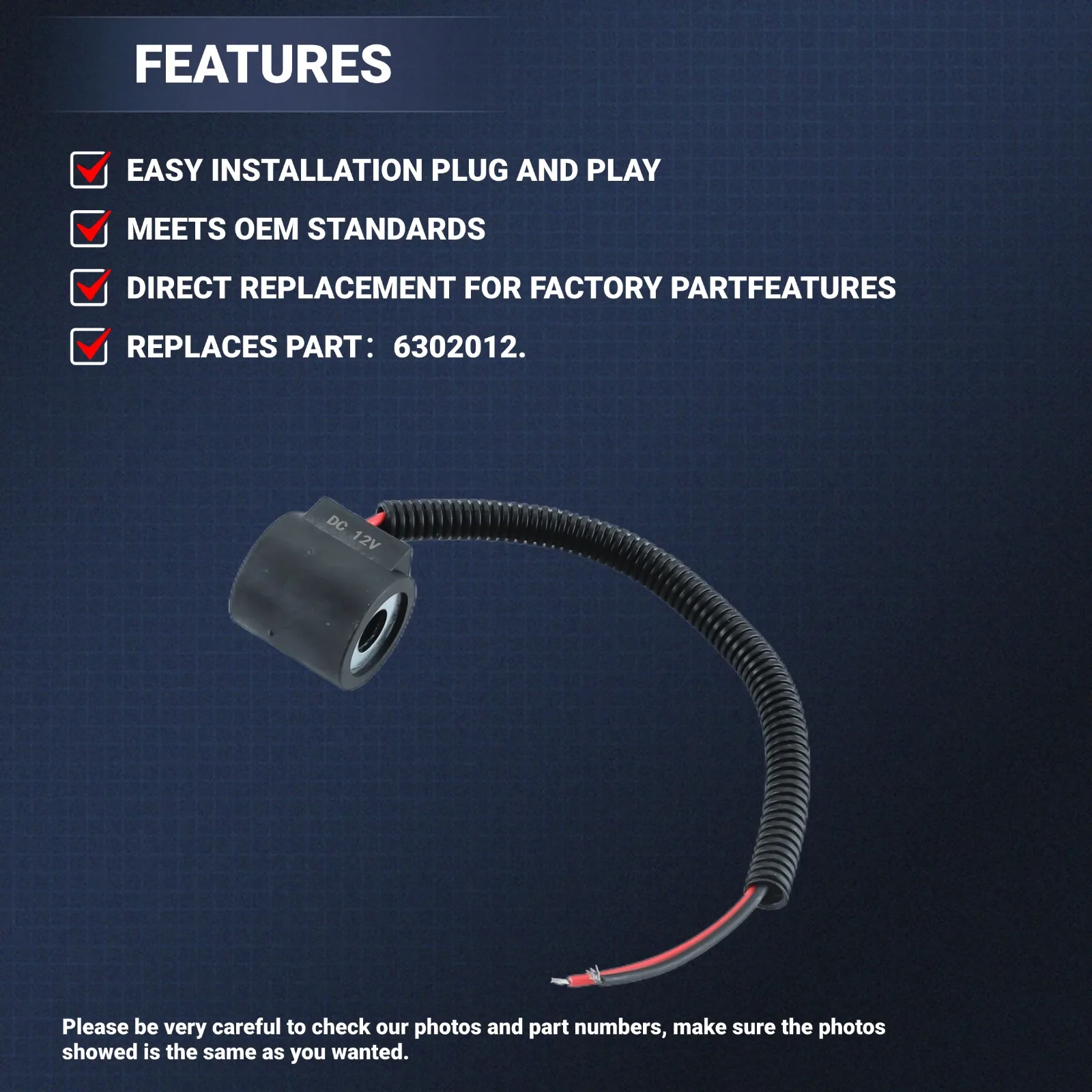 12VDC 1/2" Hole Solenoid Valve Coil - With 2 Wire Leads Replaces 6302012 Compatible for Hydraforce Series 08 80 88 98 - Image 3