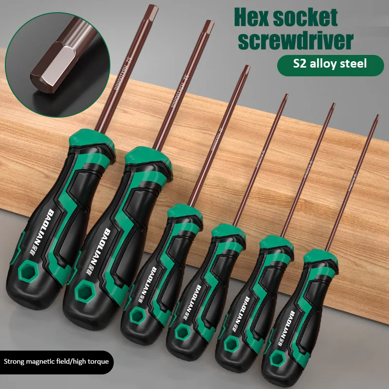 Tournevis hexagonal S2 en acier allié H1.5-6, pointe magnétique, antirouille, outils ménagers pour bricolage, réparation mécanique de voiture et de moto, 1 pièce
