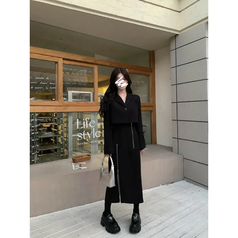 Insozkdg Suit Dress Women Autumn Vintage Casual Blazer Suit Slip Dress Set Black Blazer Jacket Dress Two-Piece Set Outifit Women