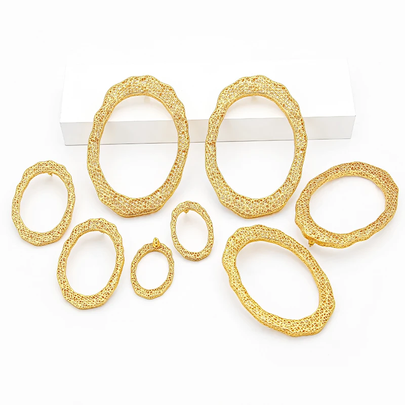 IVOG Gold Color Irregular Hollow Hoop Earrings For Women Brass Oversized Textured Statement Earrings Party Daily Gift Jewelry