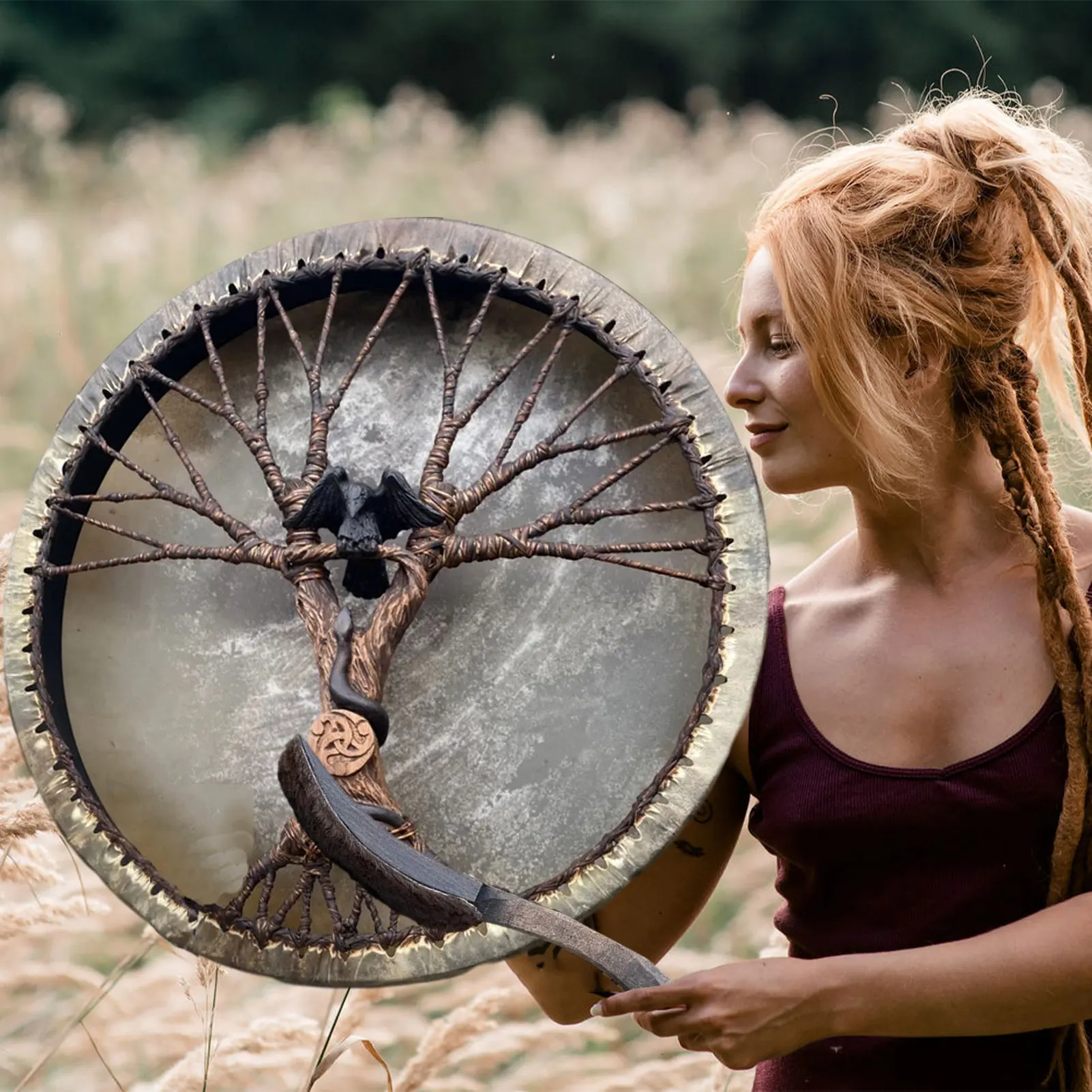 Handmade Shaman Drum Tree-of-Life Siberian Drum With Drum Stick Sound Healing Adult Drum Reflection And Meditation Home Decor