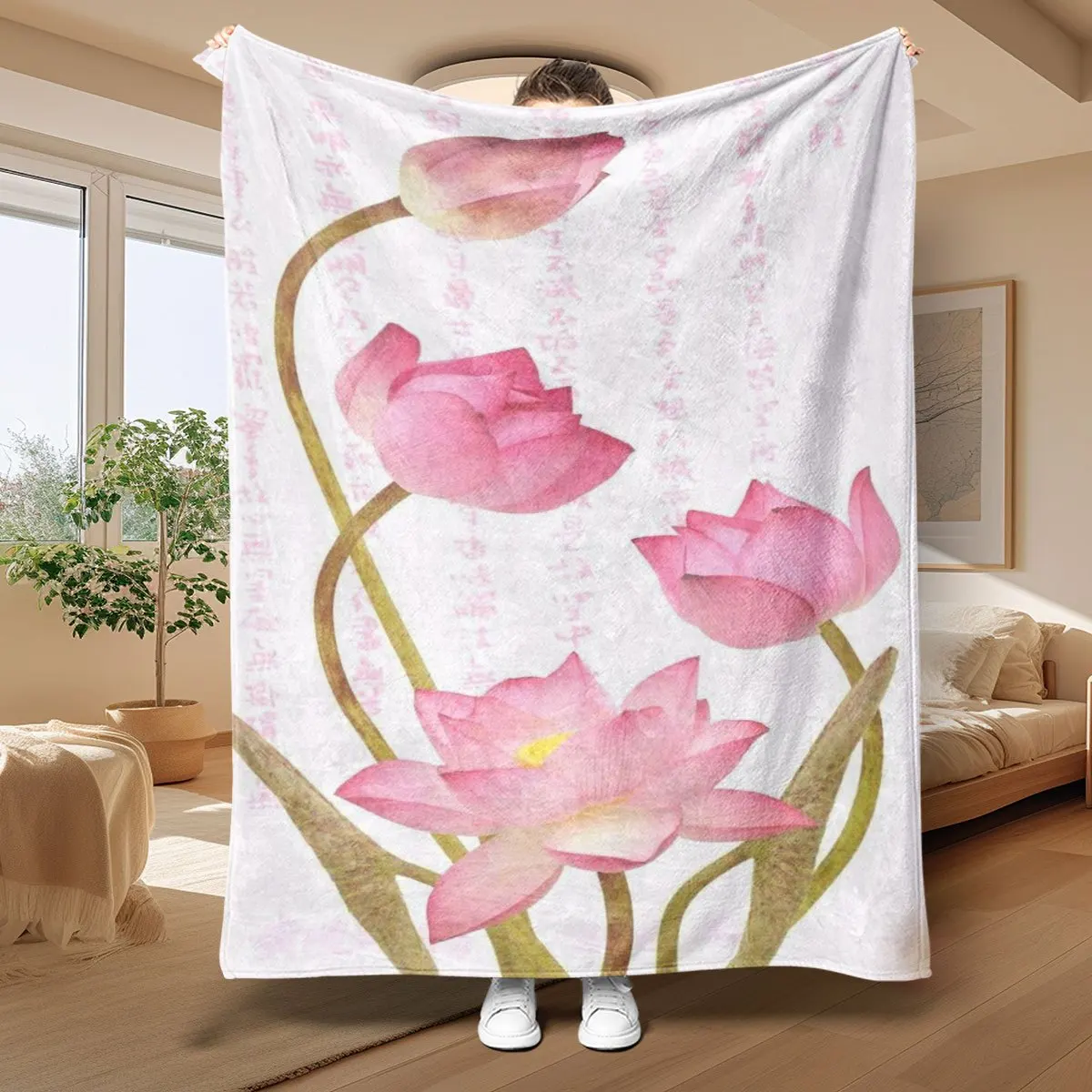 Luxe Pink Peony Floral Print Throw Blanket Large Cozy Bed Decor Aesthetic Chunky Throw Shawl 150x200cm