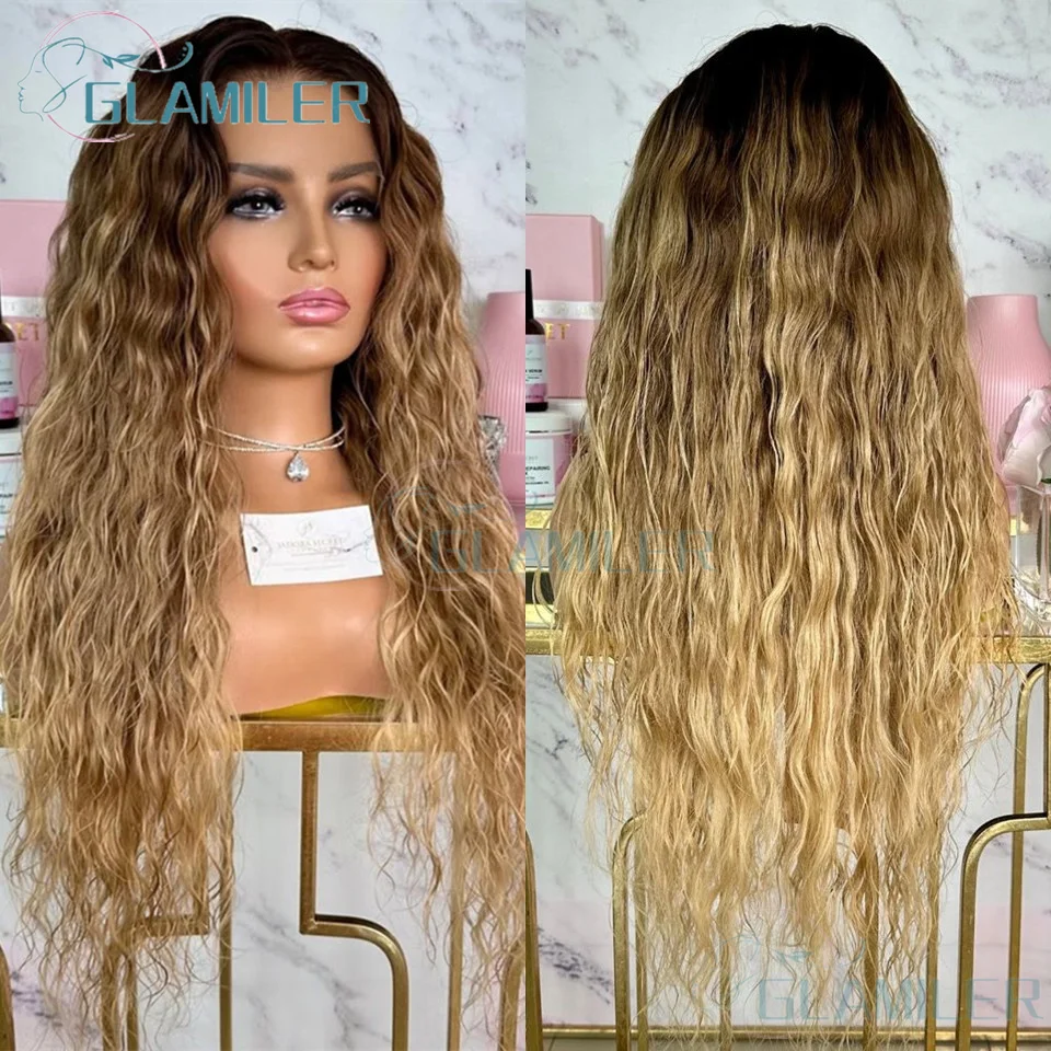 

Highlight Brown Blonde Water Wave Glueless Human Hair 13x4 Silk Base Lace Front Wigs Pre Plucked 360/Full Lace Human Hair Wigs