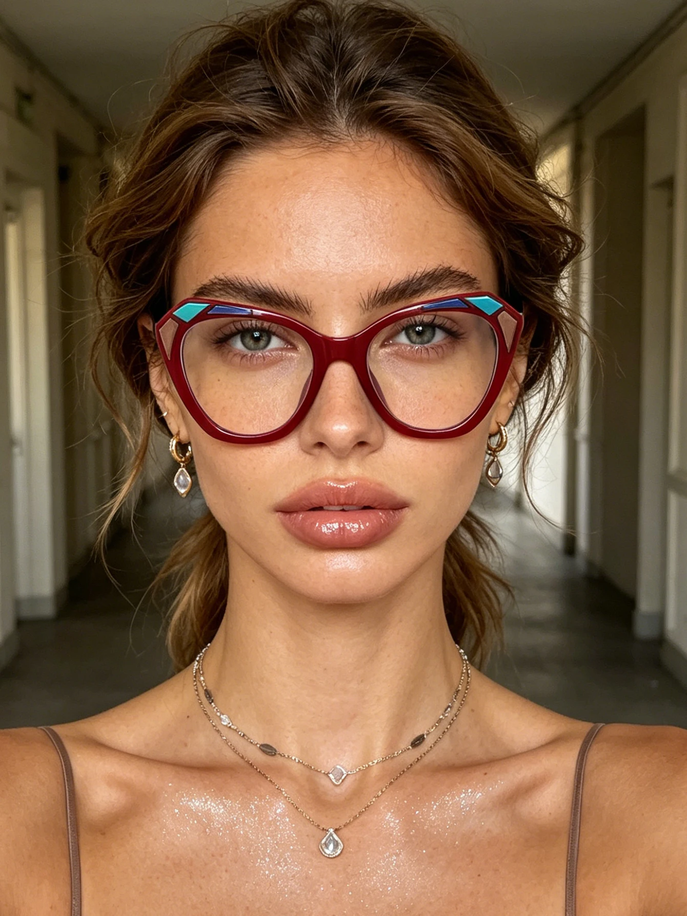 1pc geometric color matching cat's eye glasses ladies trend casual out of the street simple wear fashion glasses