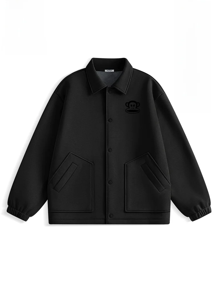 

Heavyweight Fce Lined Knitted Jaet Men's Autumn Winter Faion Urban Sle Warm Collar Monkey Print Casual Wear