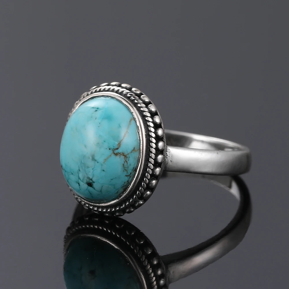 Vintage S925 Sterling Silver Ring Natural Turquoise Rings Luxury Jewelry Party Anniversary Birthday Gift for Women Man