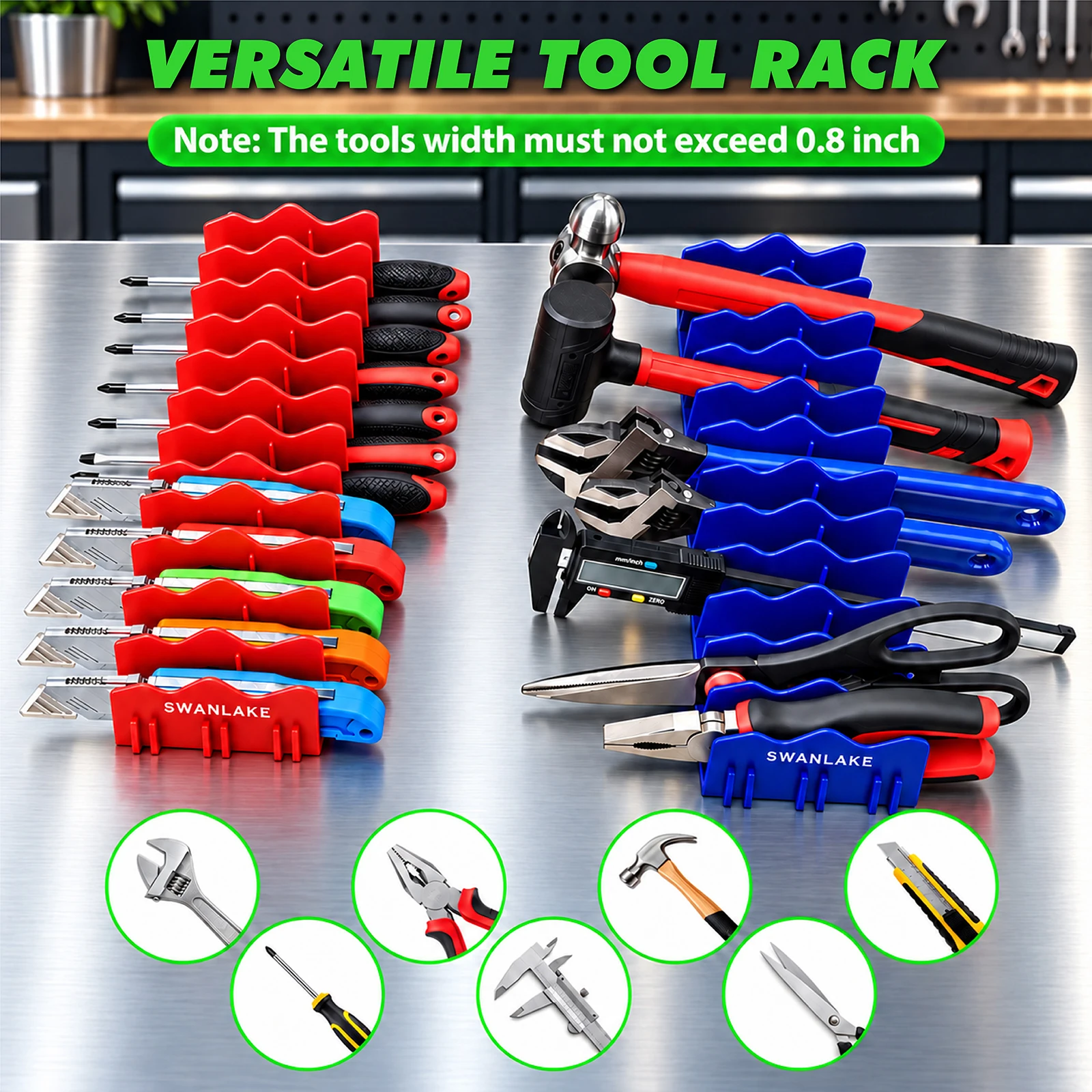 SWANLAKE 2Pcs Magnetic Plier Organizer Rack 24 Slots Extendable Tool Holder for Garage Drawer Tool Storage