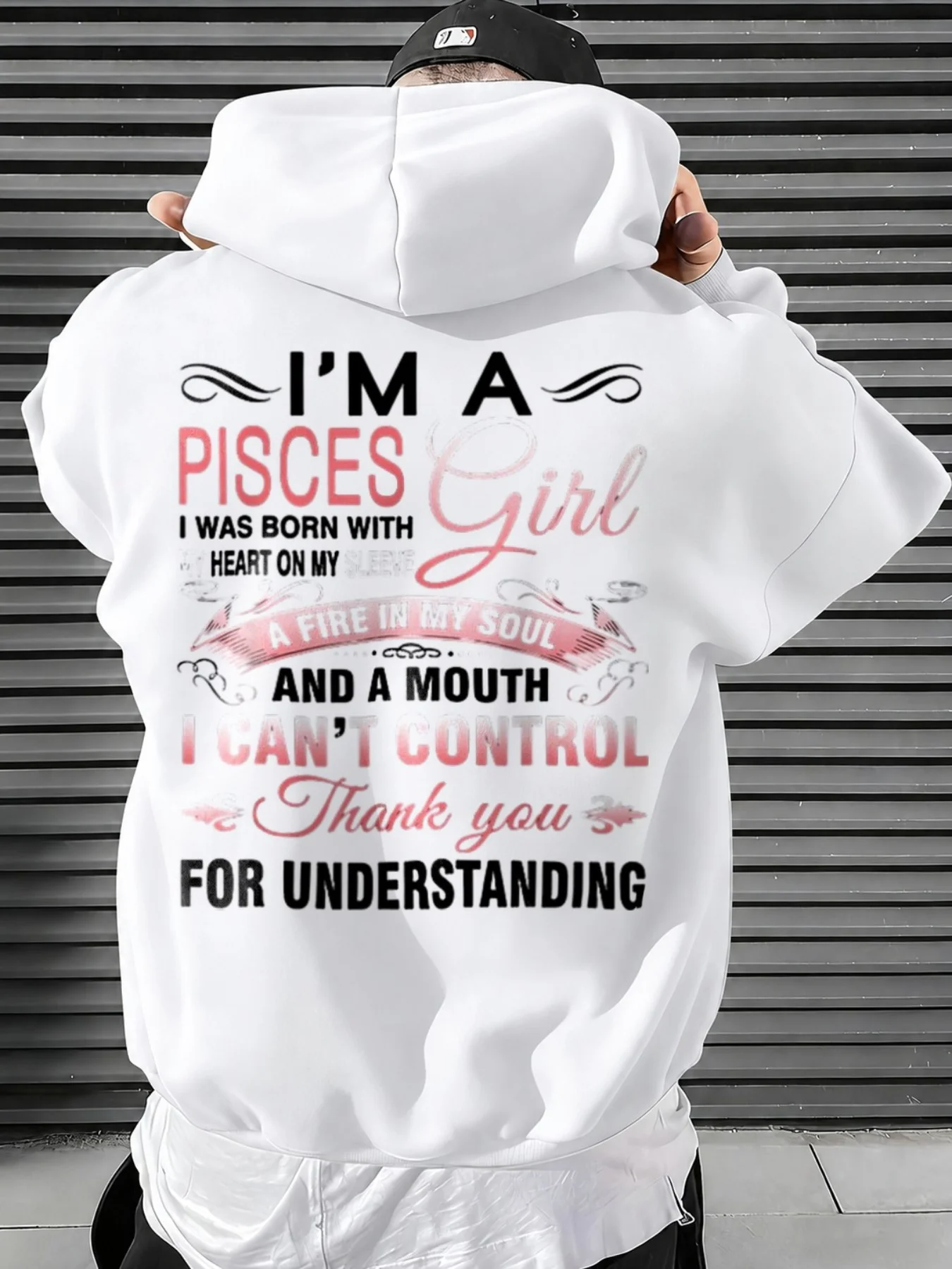 Pisces Girl Zodiac Quote Print Graphic Hoodie for Men, Long Sleeve Hooded Style, Casual Daily Wear for Horoscope Enthusiasts
