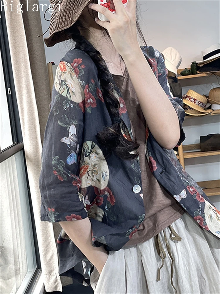 

Oversized Summer Vintage New Women Floral Blazer Coat Korea Ladies Womens Fashion Casual Office Big Size Loose Print Cardigan