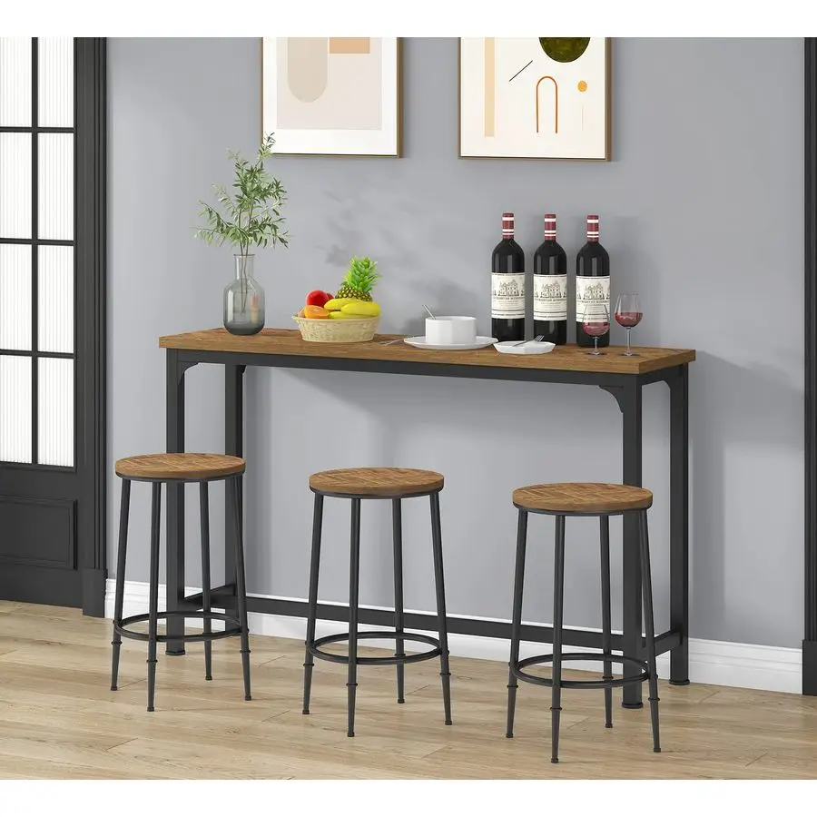 Bar Table Set for 3, 4 Piece Console Table with 3 Stools, Counter Height Sofa Table Set with 3 Chairs for Breakfast Nook, Living