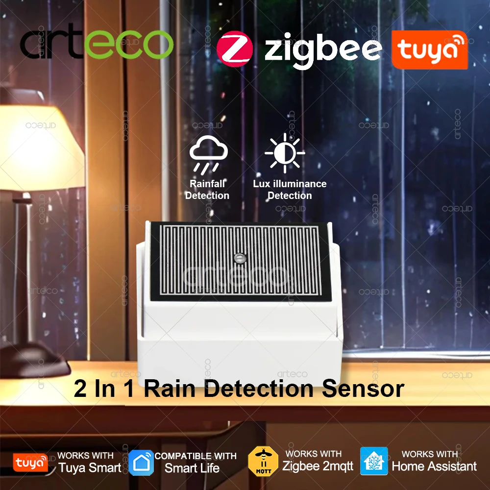 

Датчик обнаружения дождя Zigbee 2 в 1, детектор света, датчик капель дождя, работает с домашним помощником Tuya Smart Life Zigbee2MQTT