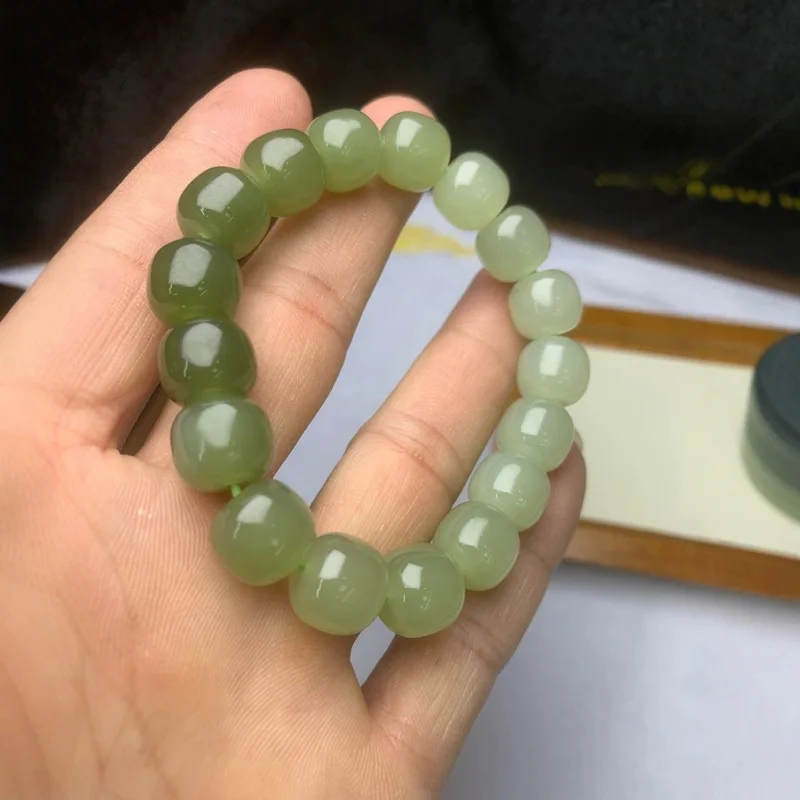 11x12 Gradient Natural Hetian Jade Old Style Bead Bracelet