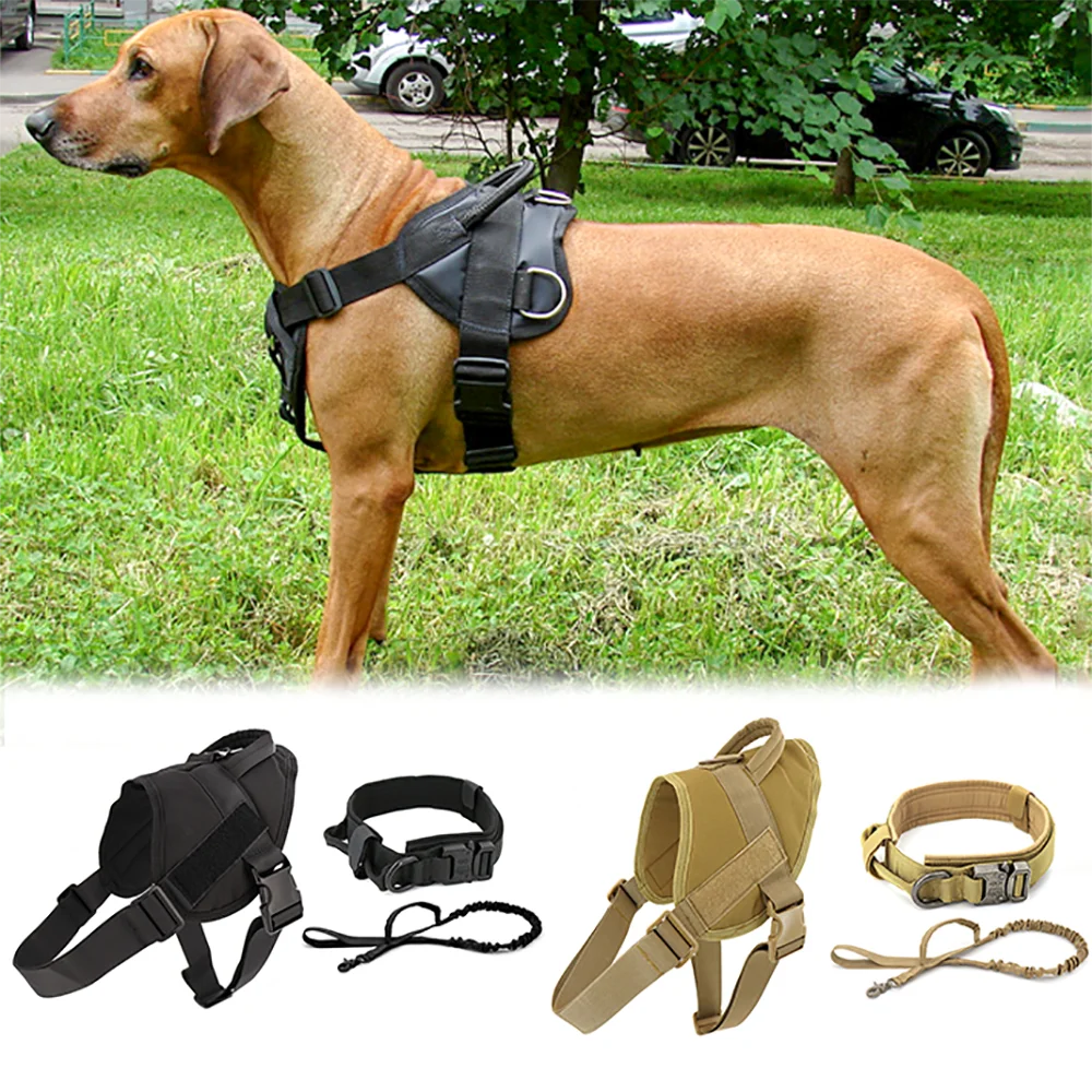 

Large Dog Collar Military Dog Harness And Leash Set Pet German Shepherd Golden Retriever Tactical Training K9 Harnesses For Pet