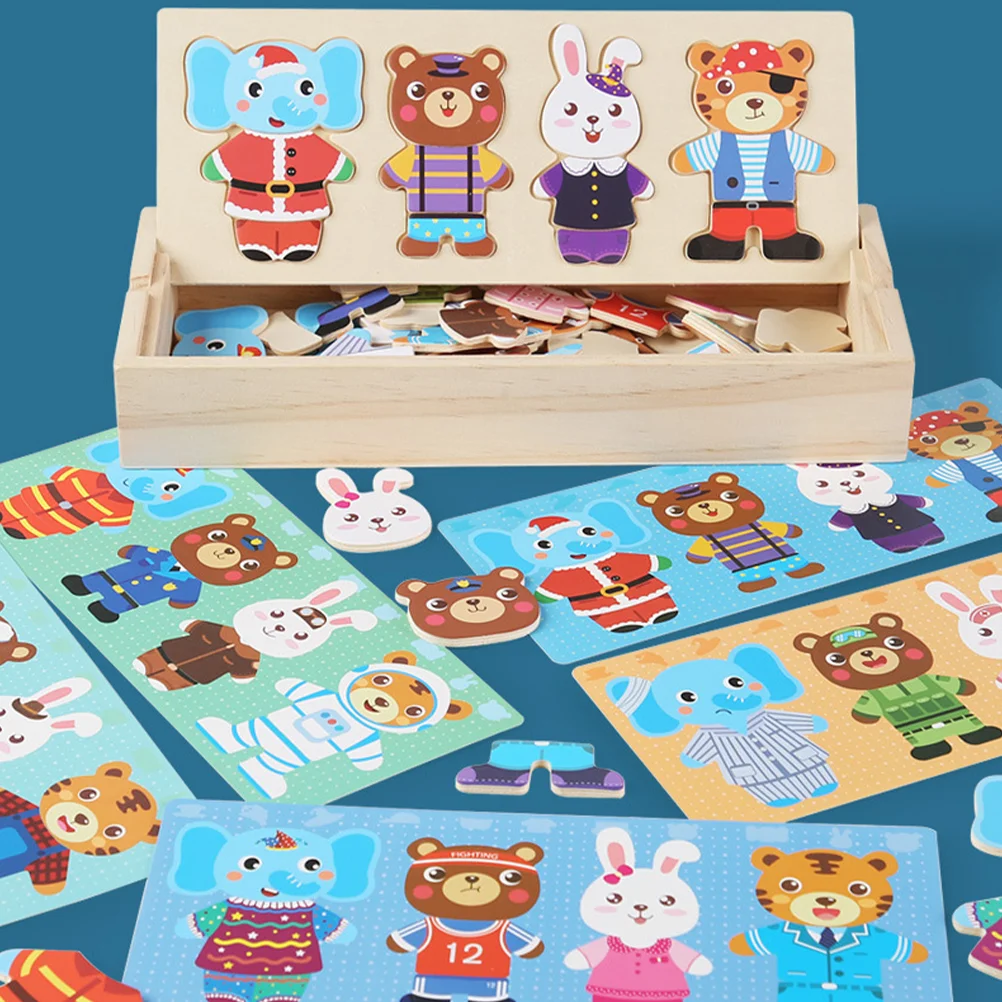 Dierenverkleedspeelgoed Houten puzzels Kinderen Cartoon Decoratie voor peutercadeaucadeaus