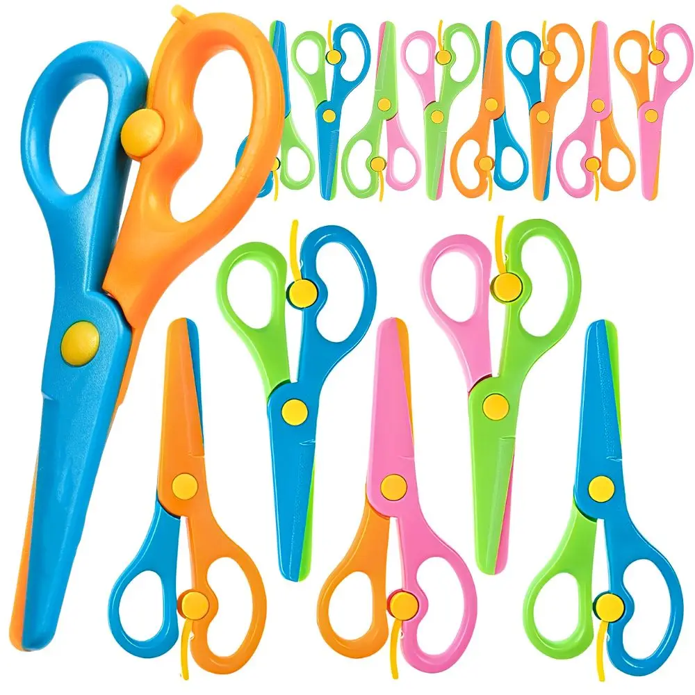 6/16pcs Random Color Spring Action Safety Scissors Portable Plastic Craft for School Crafts YMY