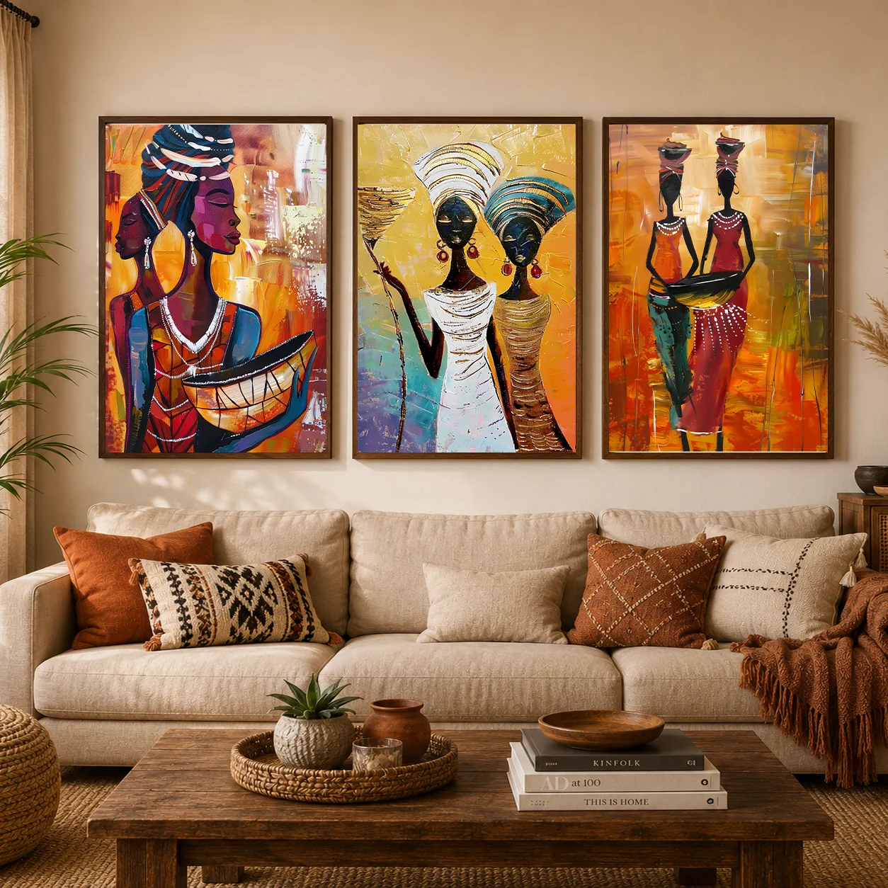 Abstract Wall Art African Ethnic Tribal Female Modern Oil Painting Canvas Painting Western Style Living Room Wall Decor