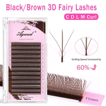AGUUD L M C D 3D Fairy Lashes Brown W Shaped 2D 3D 4D 5D Clover Lashes Premade Bloom Fans 3D Spike Hand Woven Eyelash Extension
