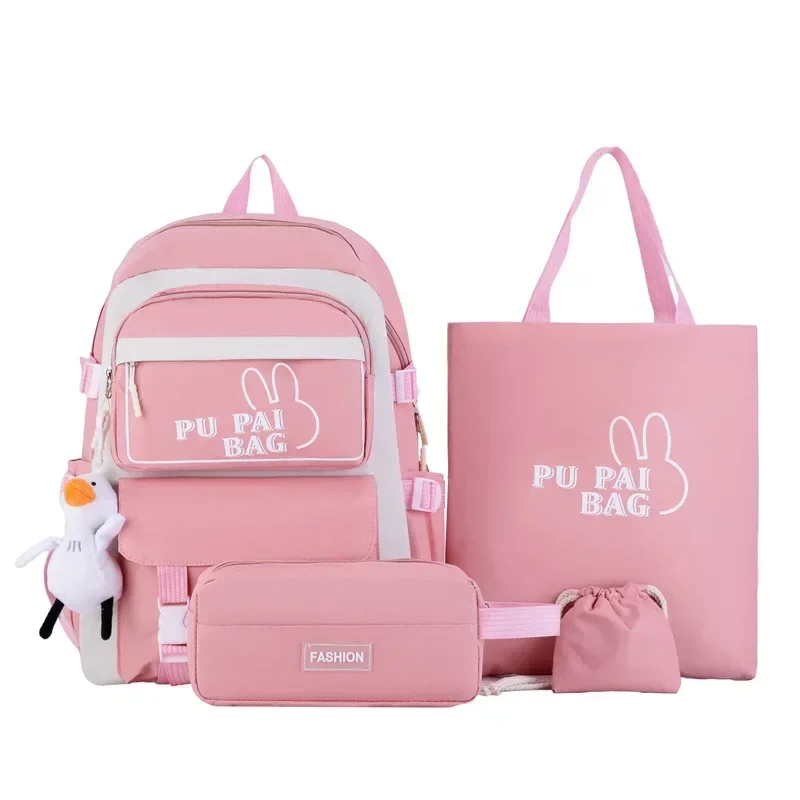 4-piece Set School Student Backpacks Female Travel Instagram Leisure Large Capacity Fashionable Versatile Japanese Korean Trends