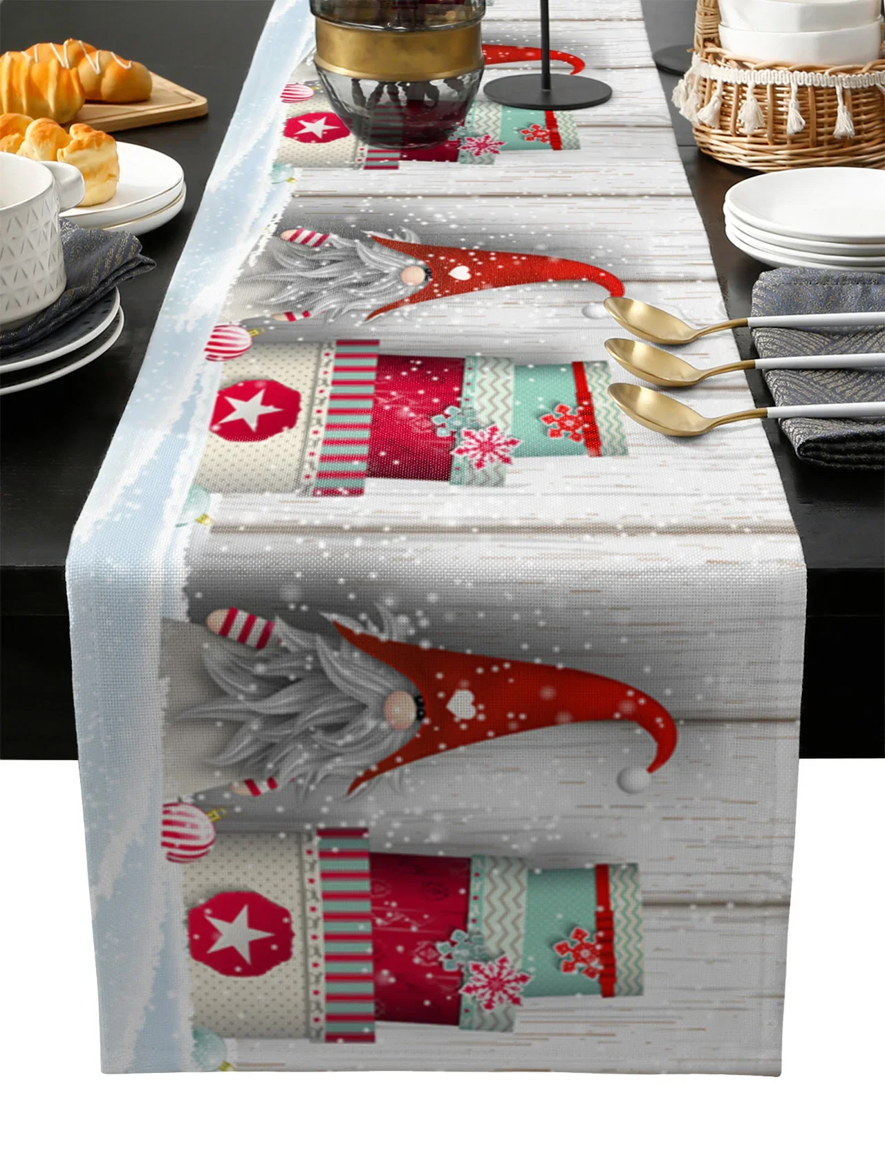Christmas Gnome Snowflake Linen Table Runners Party Decor Reusable Winter xmas Kitchen Dining Table Runners Navidad Decorations