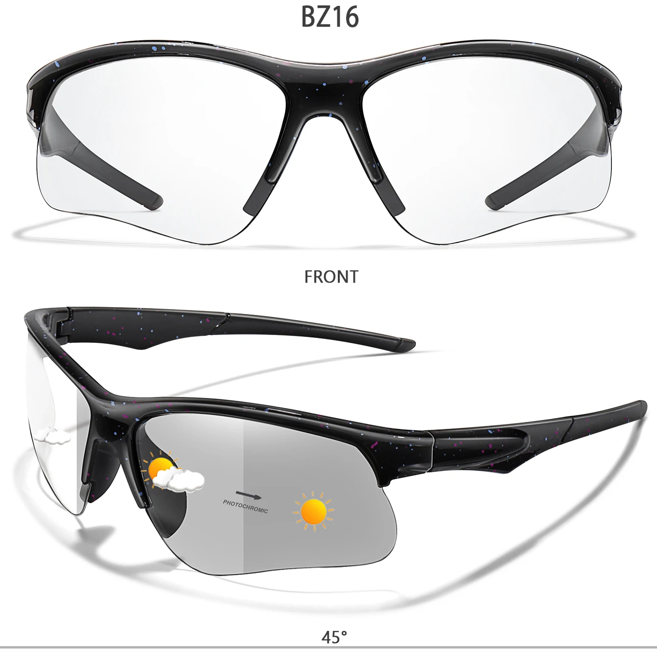 3 Paar photochrome Fahrrad-Sonnenbrillen für Herren und Damen, Outdoor-Sport, Halbrahmen-Brillen, Laufen, Wandern, Fahren – Detail 9