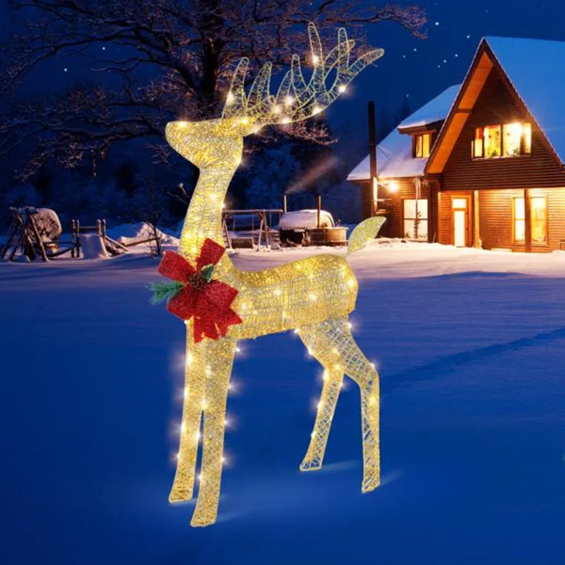 Golden 4ft Reindeer Outdoor Christmas Decoration  Decorative Art Piece With Ribbon Knots For Garden Holiday Lawn Gardens