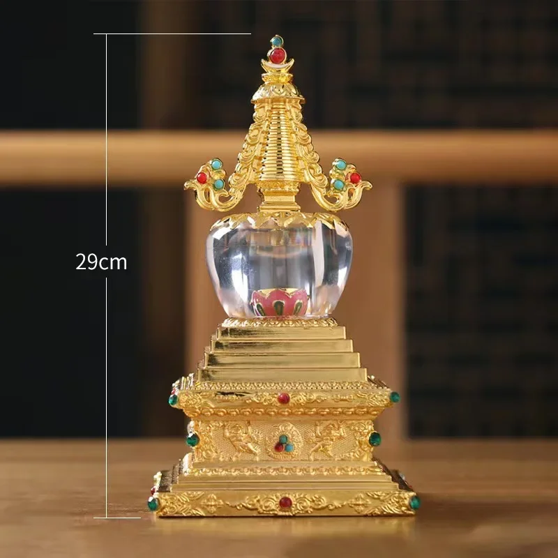 Tibetan Bodhi Pagoda Golden Stupa Buddhist Pearl Pagoda Dharma Tool Household Use Ornament Buddha Worship Stored Can Be Opened