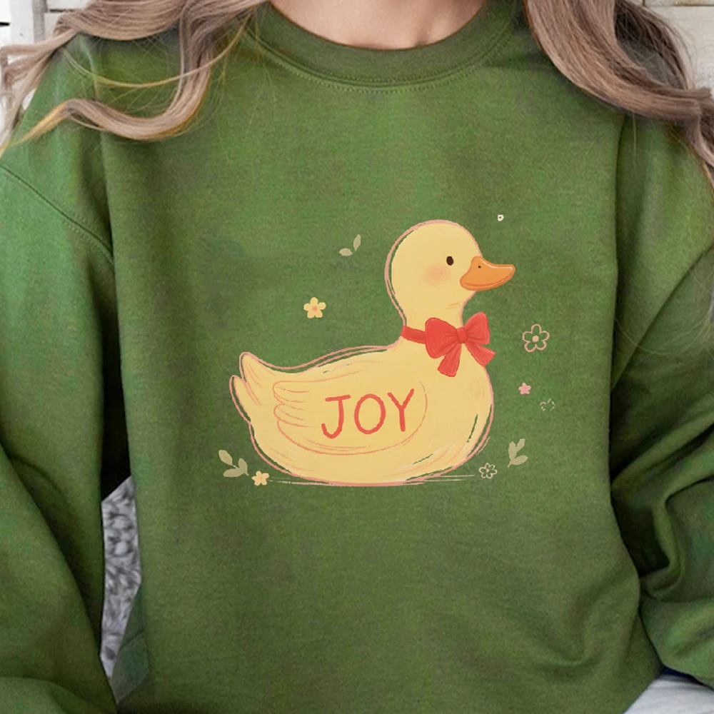 

Adorable Little Yellow Duck Casual Crewneck Sweatshirt Graphic Fashionable Cotton Hoodie Comfortable Soft Breathable Loose Fit