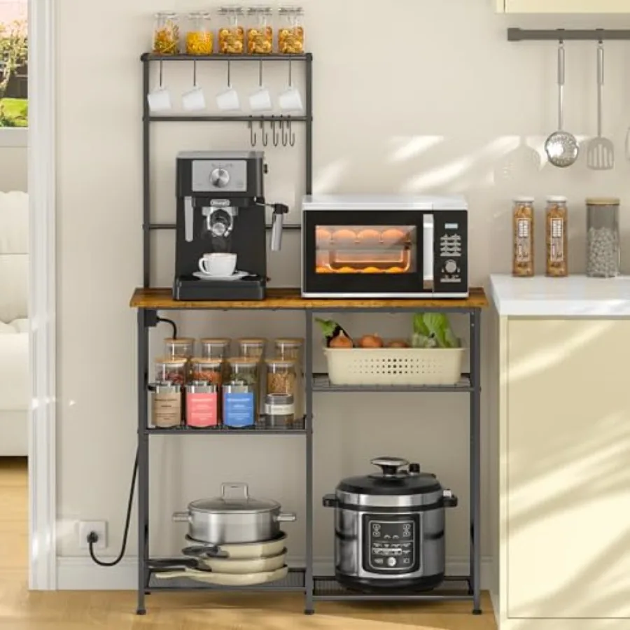 

akers Rack wit Power Outlet Kitcen Microwave Stand wit 10 S-saped ooks 6-Tier Coffee ar Station Kitcen Stora Self Rack for Spic
