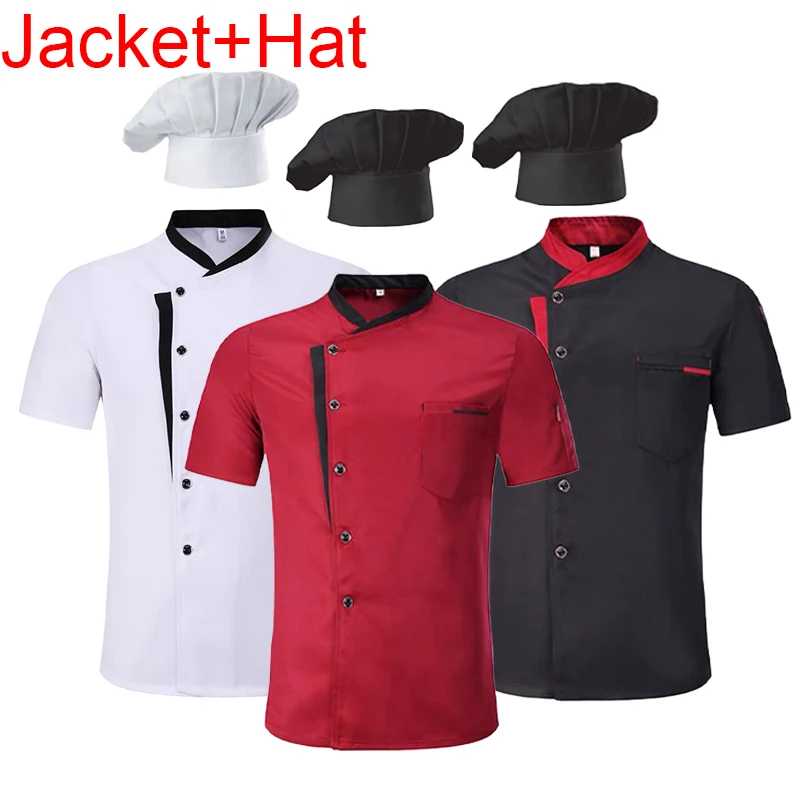 Catering Uniform Set Restaurant Outfit Kitchen Work Shirt andCap for Food Service Bakery Café Waiter Workwear Cooking Chef Jacke