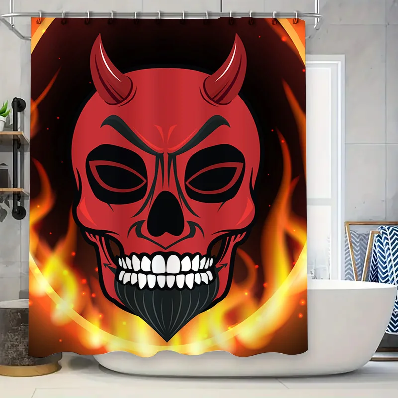 Haunting Halloween Skull Bathroom Decor Shower Curtain Dark Gothic Ambiance Red Flame Design Home Decoration