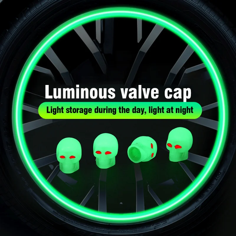 

Novelty Skull Luminous Valve Caps Car Motorcycle Bicycle Wheel Valves Nozzle Decor Night Glowing Tire Cover Halloween Ornament