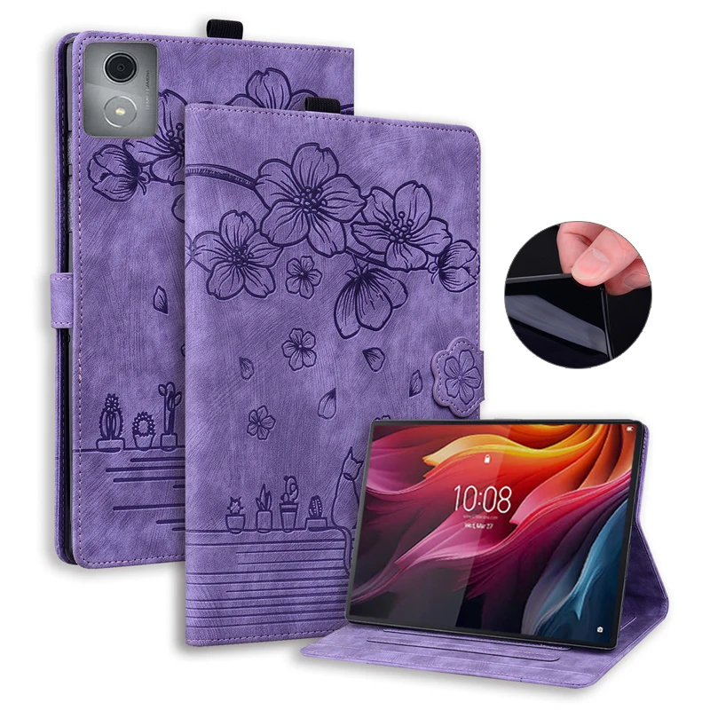 For Lenovo Tab K11 Plus K11Plus Case 11.45 inch Cute Cat Flower Embossed Magnetic Shell TPU Back for Lenovo Tab K11 Plus Cover
