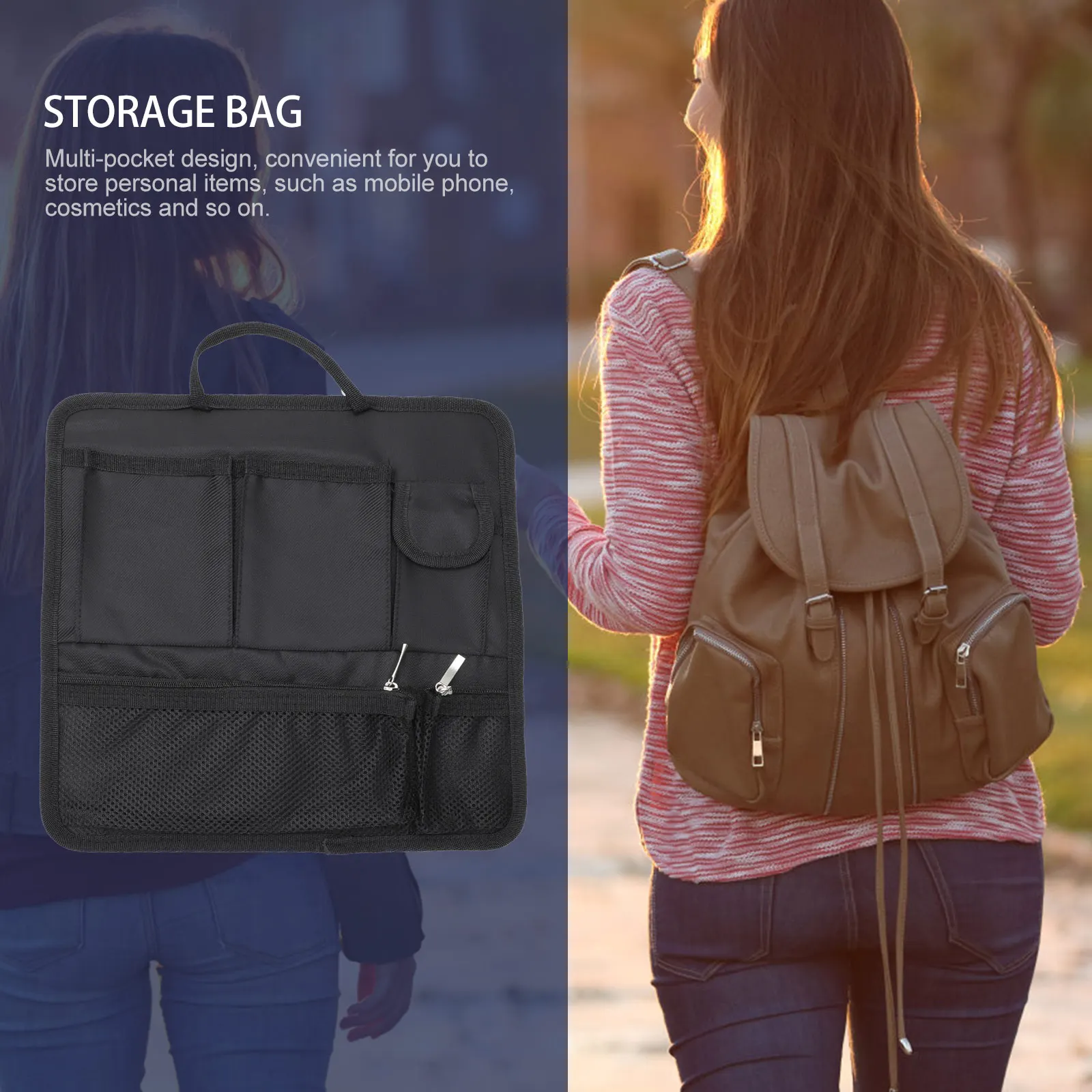 

1pc Nylon Foldable Insert Bag Travel Storage Organizer Multi Pocket Portable Lightweight for Backpack Luggage Suitcase