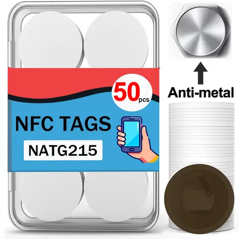 5-50Pcs NTAG213/NTAG215 Anti-metal NFC Tags Adhesive on Metal NFC Stickers Chip Rewritable Memory Ntag 215 NFC Tags 504 Bytes