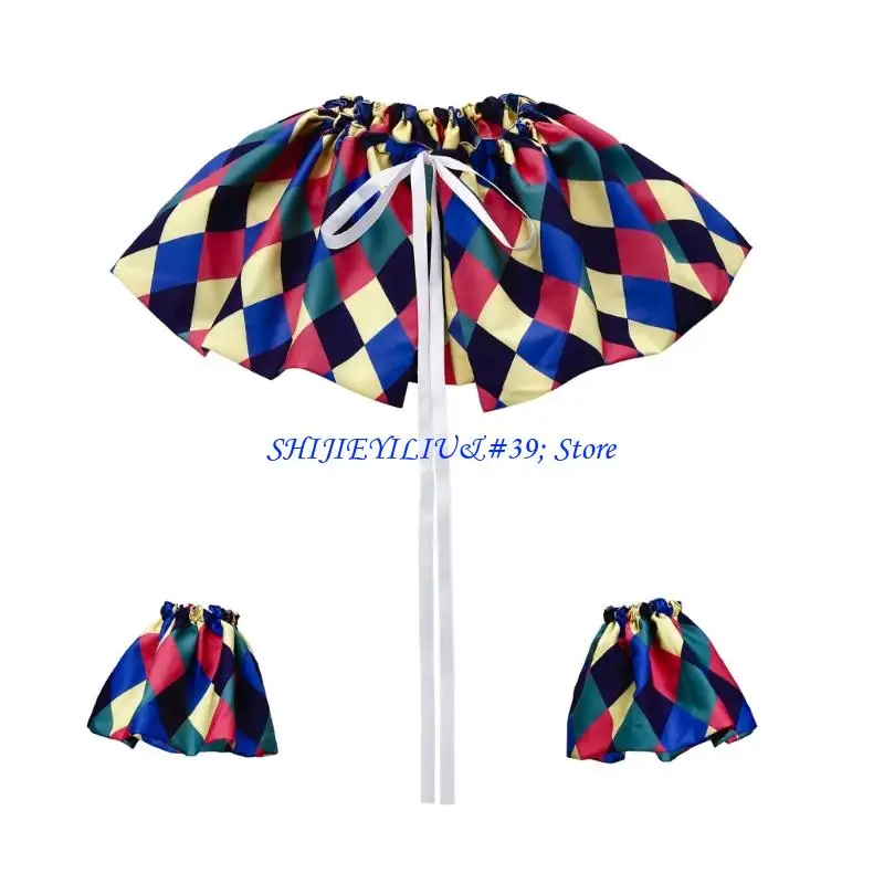 

E21F Комплект костюма клоуна, включающий шаль с искусственным воротником в радужную клетку и манжеты на запястья для семейного