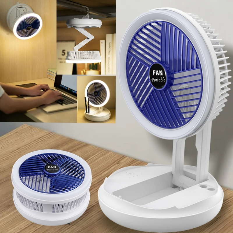 Ventilateur électrique multifonctionnel, Portable, Rechargeable par USB, pliable, télescopique, à lumière Led, pour le bureau ou la maison, 4 vitesses