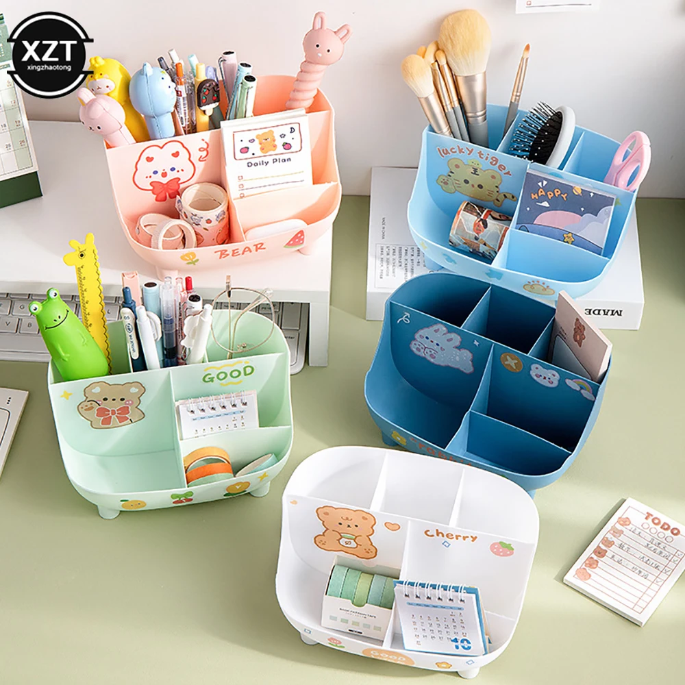 Creative พลาสติก Desktop Organizer ผู้ถือปากกาโต๊ะมัลติฟังก์ชั่นแต่งหน้าดินสอจัดเก็บกล่องโรงเรียนเครื่องเขียน Office