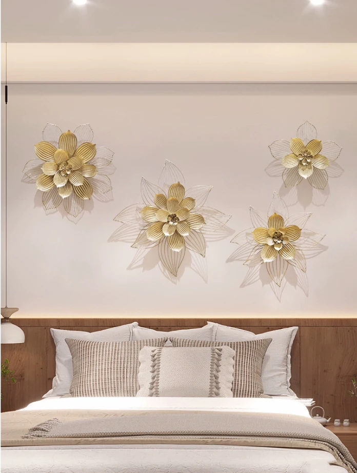 

Modern Luxury Creative Wrought Iron Jinhua Tea Flower Wall Mural Decoration Home Living Room TV Background Wall Hanging Crafts