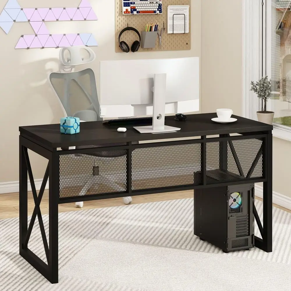 

Черный компьютерный стол, игровой стол, офисные столы из промышленной древесины, прочные письменные столы для дома, гостиной, кабинета, рабочая станция