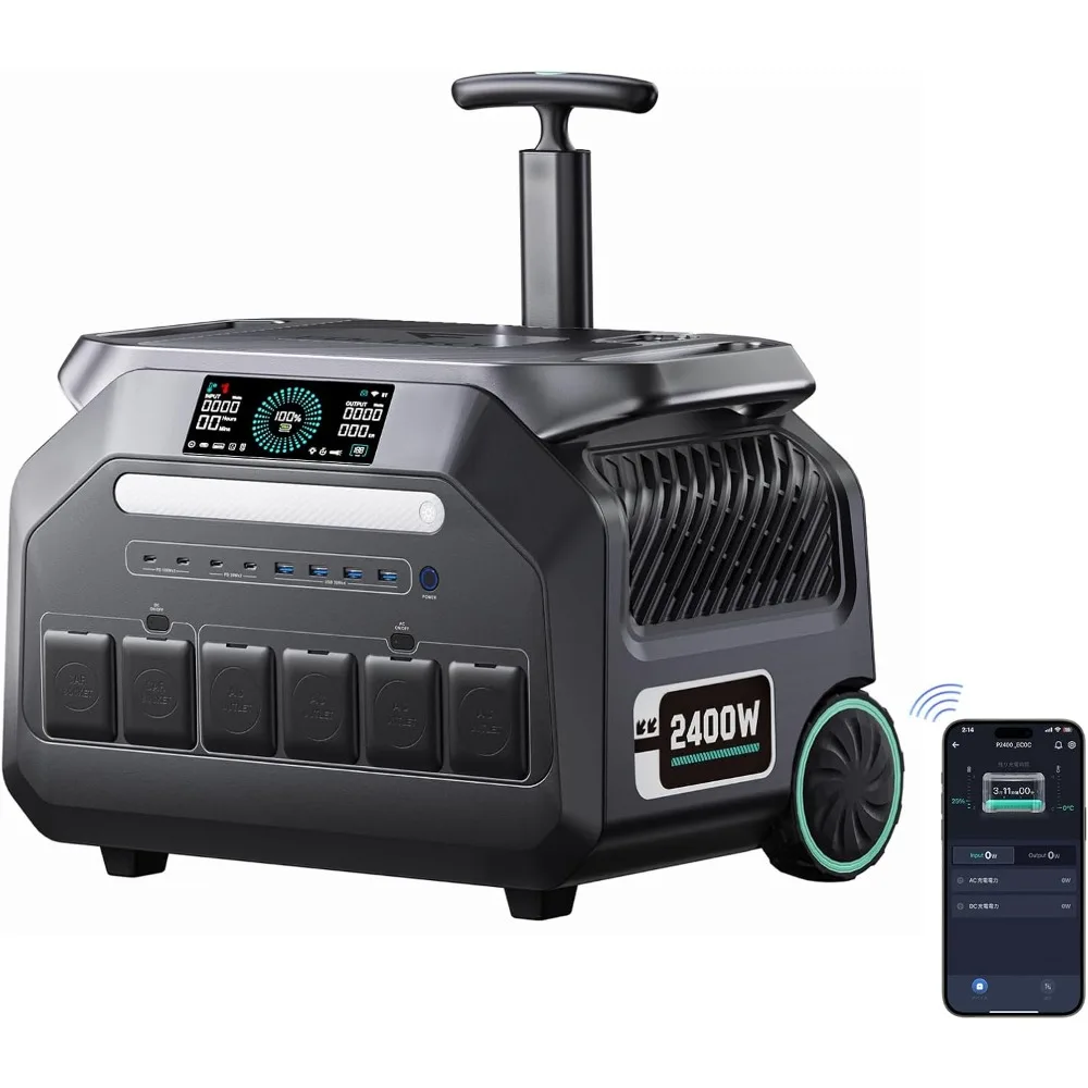 

P2400 Portable Solar Generator,2400W 4xAC Outlet(Peak 5000W),1800W 1.2H Fast Charge,2048WH Lifepo4 Battery,5-8MS EPS Switch APP