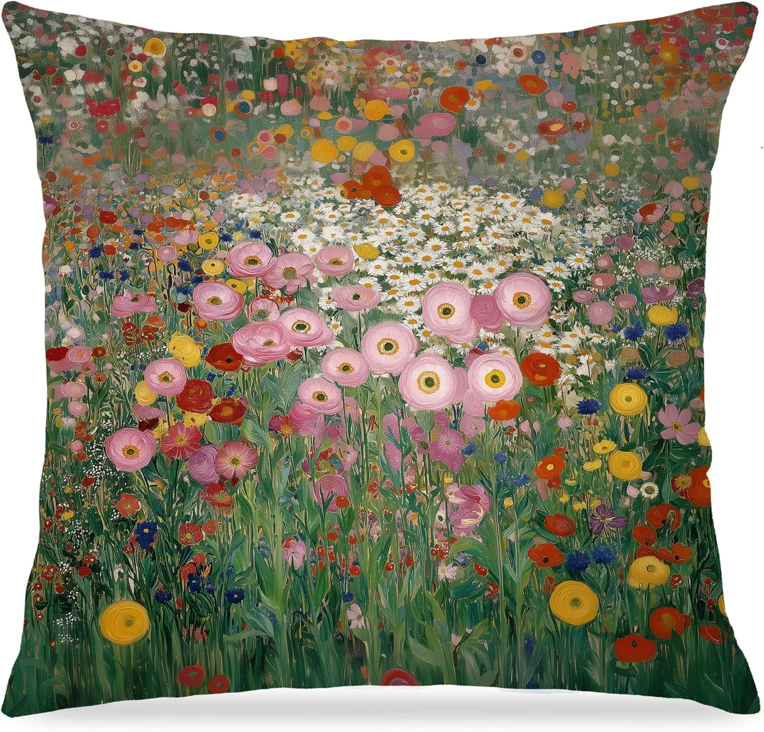 Boho Wildflower Meadow Floral Print Pillowcase 18x18 Inch Cottagecore Garden Art Throw Pillow Cover for Bed and Home Decor