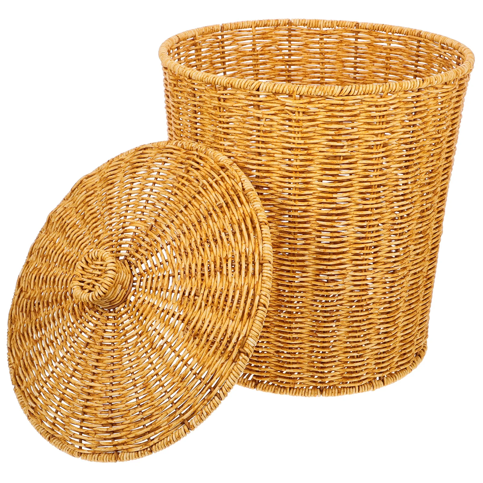 

Rustic Waste Bin Pp Imitation Rattan Woven Trash Can For Home Storage Organizer Multipurpose Basket Household Sundries