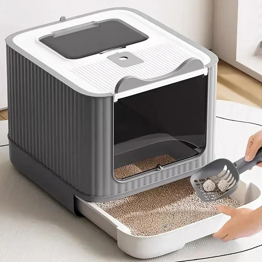 ABS Foldable Closed Dumpster Spoon Double Inlet Drawer with Lid Easy to Clean Splash Proof Cat Toilet