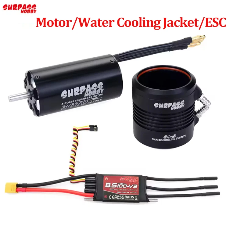 

SURPASS HOBBY 2948 2958 2968 3660 3670 Waterproof Motor w/ Water Cooling Jacket & 40A 50A 60A 80A 100A Brushless ESC For RC Boat