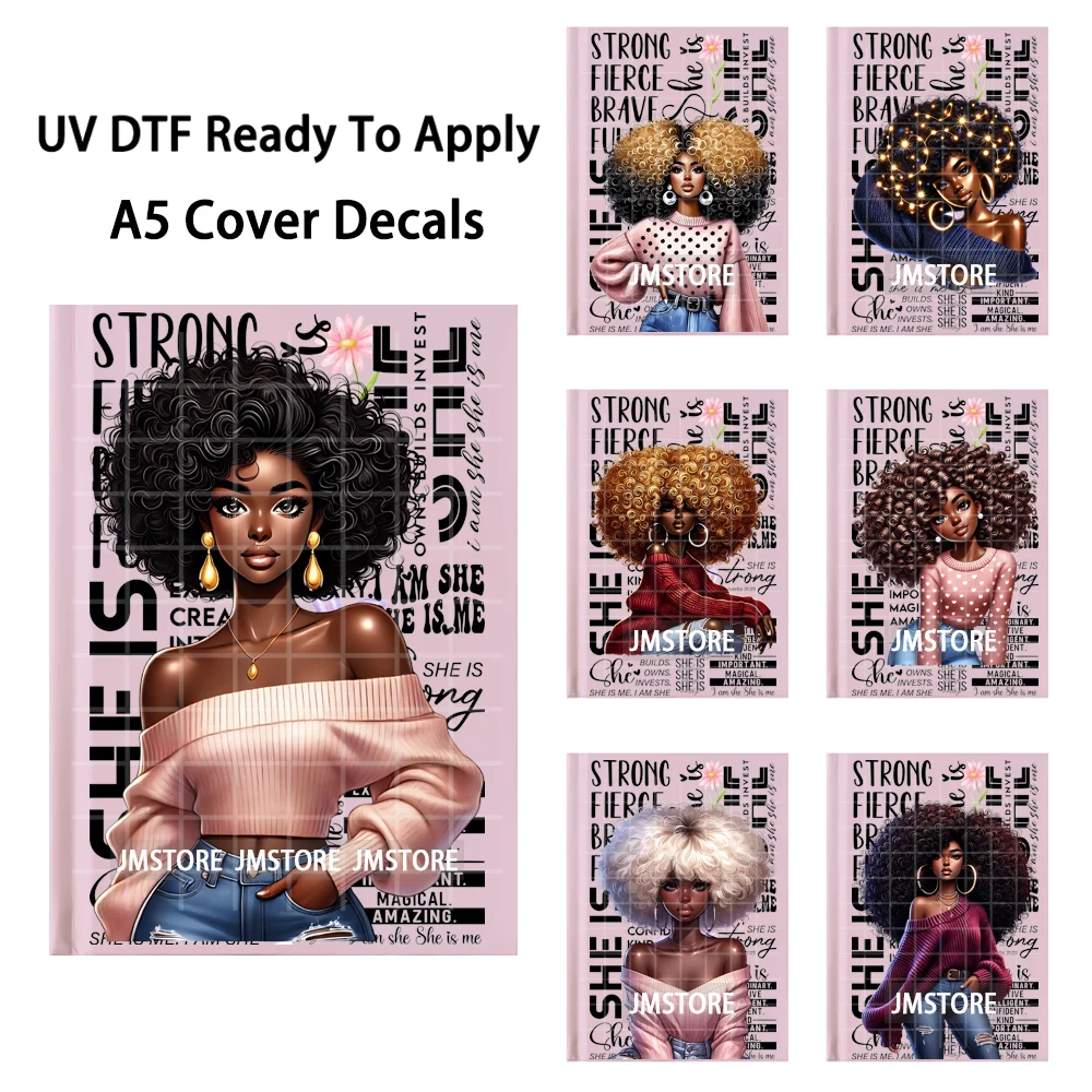 She Is Me Strong Women Empowerment A5 Notebook UV DTF Wraps Ready To Apply Waterproof Transfer Stickers Decals For Journal Cover