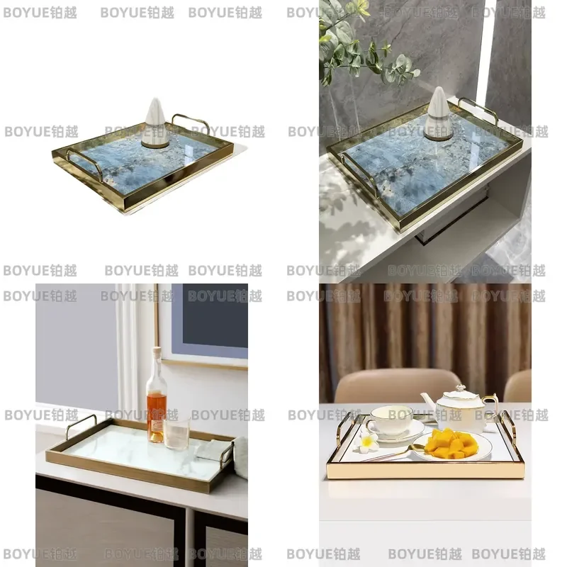 Luxury Rectangular Serving Tray for Living Room Fruit Tea Cup Pastry Plate Modern Home Decor Storage Organizer Elegant Design