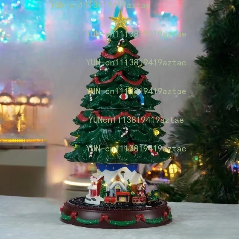 Oversized Christmas Tree Music Box with Rotating Train, Animated Holiday Home Ornament