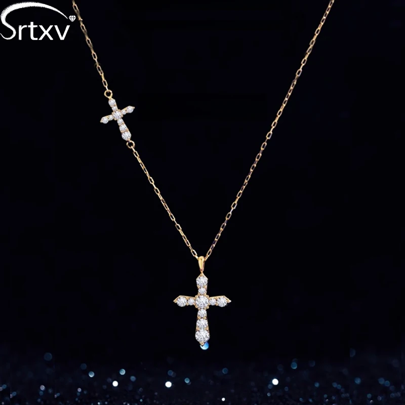 

Double Cross Necklace for Women Trendy 5A Zircon 925 Sterling Silver Jesus Pendant Neck Chain Engagement Bridal Fine Jewely Gift